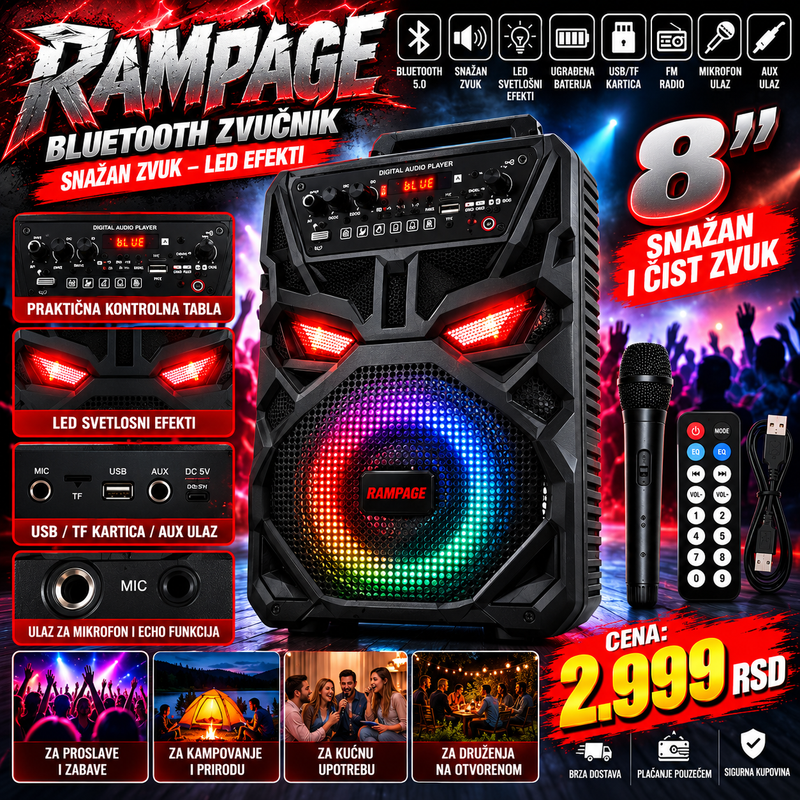 RAMPAGE BLUETOOTH ZVUČNIK 8"