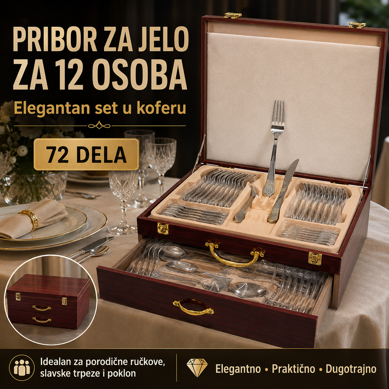 PRIBOR ZA JELO ZA 12 OSOBA - SET OD 72 DELA